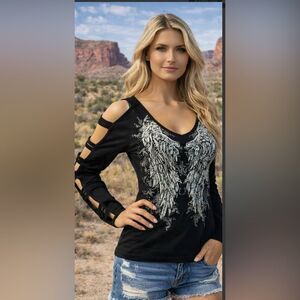 Platinum Plush Phoenix Wings Cold-Shoulder Top